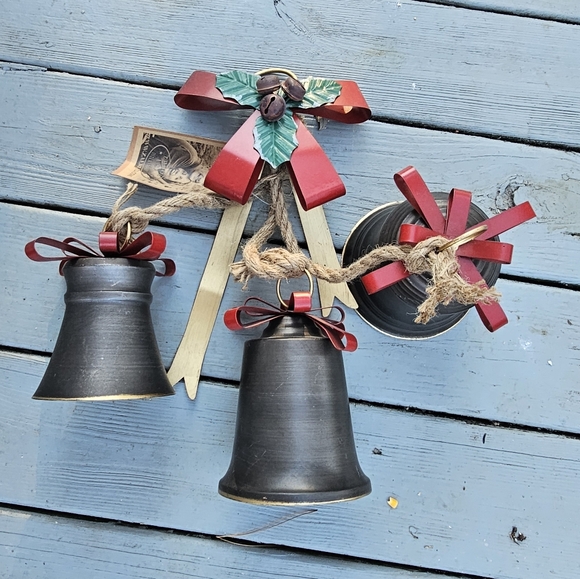 **Old World Galvanized Christmas Bells With Bows Decorative Accents - Picture 14 of 14